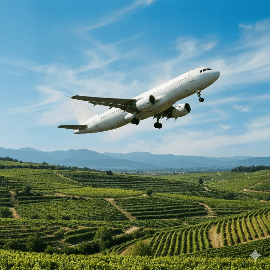 Image of a flight over a hillside terrace of grapes